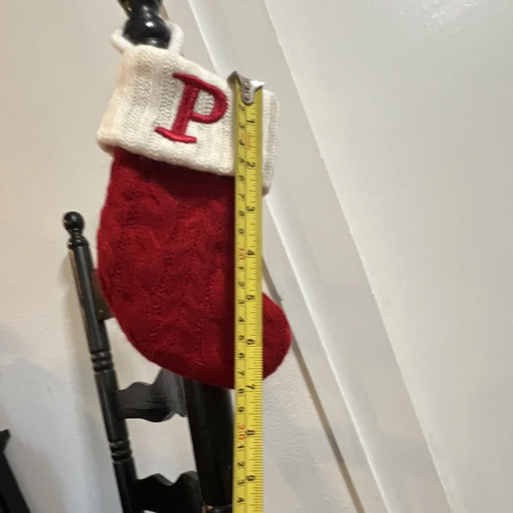 Red White Cable Knit Christmas Stocking with Letter P, 16in Medium Fabric